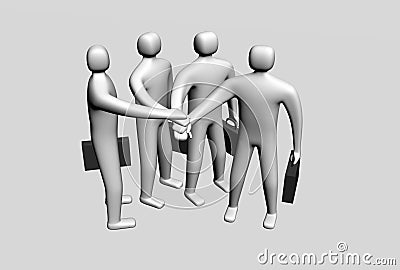 Four 3d people putting their hands together Cartoon Illustration