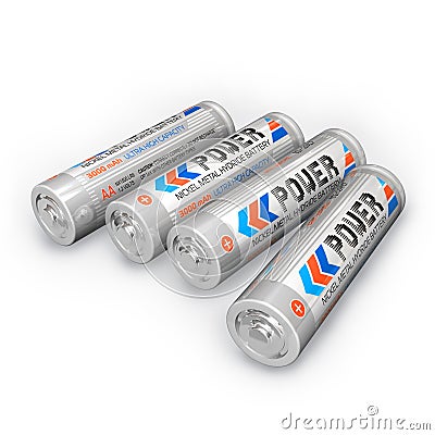 Four AA rechargeable batteries Stock Photo