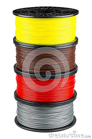 Four ABS or PLA filament coils Stock Photo