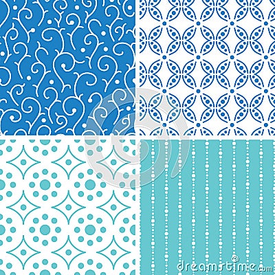 Four abstract doodle motives seamless patterns set Vector Illustration