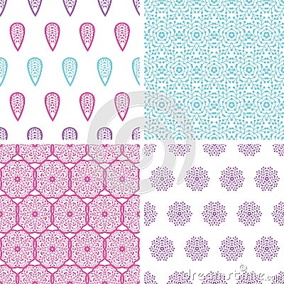 Four abstract feather motives seamless patterns Vector Illustration