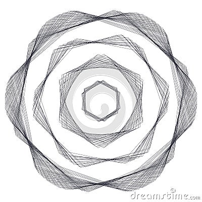 Four abstract framework with a lot of dark gray lines on a white background. Propagated hexagon. Minimalistic vector Vector Illustration