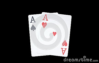 Four aces combination, poker, casino, curved, on dark background Stock Photo