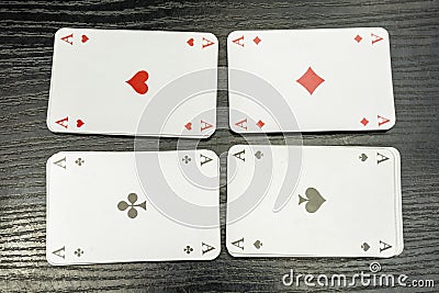 Four aces from the deck of playing cards. Stock Photo