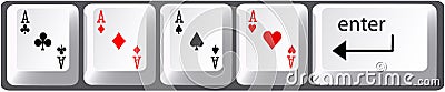 Four aces poker hand computer keyboard keys Vector Illustration