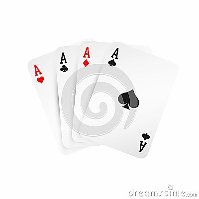 Four aces. Winning poker hand concept. Playing cards isolated on white background Vector Illustration