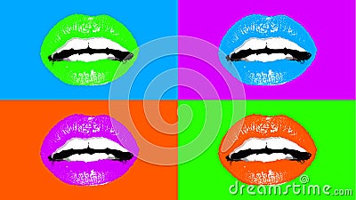 Four adoring female mouths in light colors Cartoon Illustration