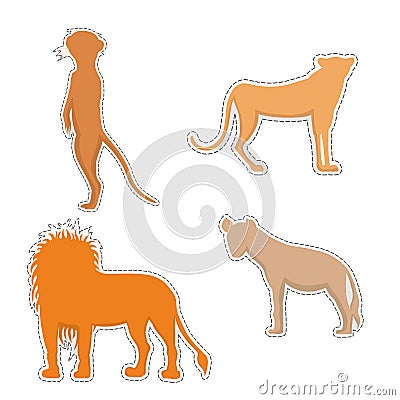 Four African Animals Silhouettes Made as Stickers Stock Photo