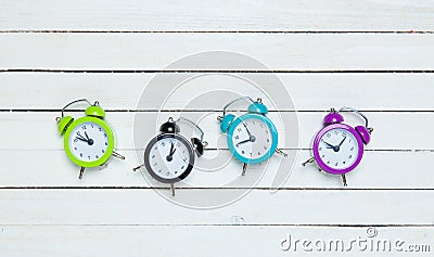 Four alarm clocks Stock Photo