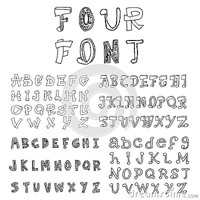 Four Alphabet font line - Vector illustration Vector Illustration