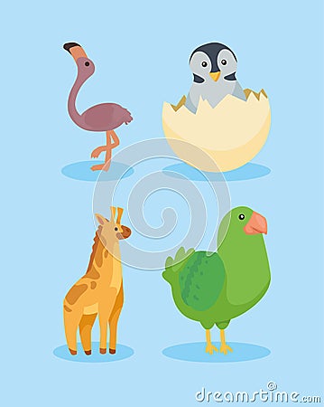 four animals babies characters Vector Illustration