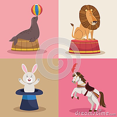 four animals circus characters Vector Illustration