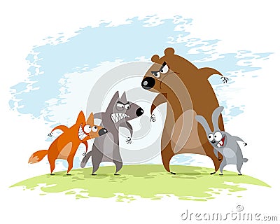 Four animals conflict Vector Illustration