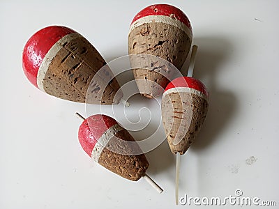 Four antique fishing floats Stock Photo