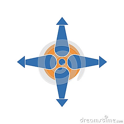 Four arrows pointing to different directions from the center icon Vector Illustration