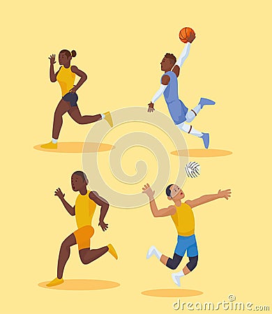 four athletes practicing sports Vector Illustration