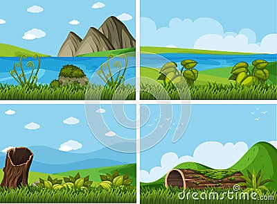 Four background scenes with rivers and field Vector Illustration