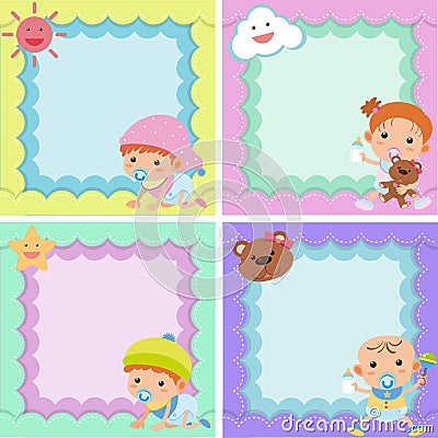 Four background template with cute kids Vector Illustration