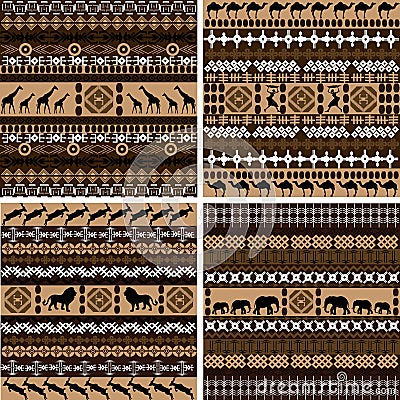 Four backgrounds with African motifs and animals Vector Illustration