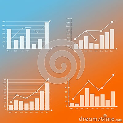 Four bar and line graph combinations on a gradient background transitioning Stock Photo