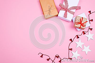 Beautiful gift boxes on pink background Stock Photo