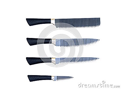 Four black kitchen ceramic knives on a white background Stock Photo