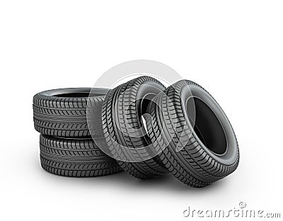 Four black rubber tires Stock Photo