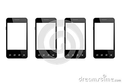 Four black smart-phones isolated on the white Stock Photo