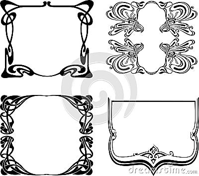 Four Black And White Art Deco Frames. Vector Illustration