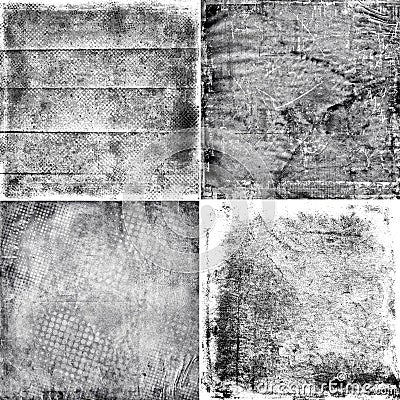 Four black and white grunge textures Stock Photo