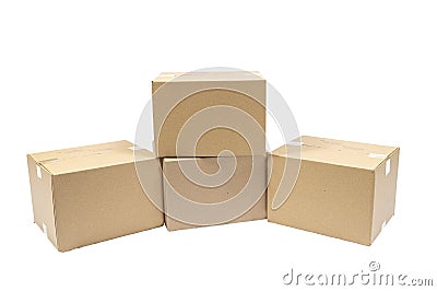 Four Blank Shipping Boxes Isolated On White Stock Photo