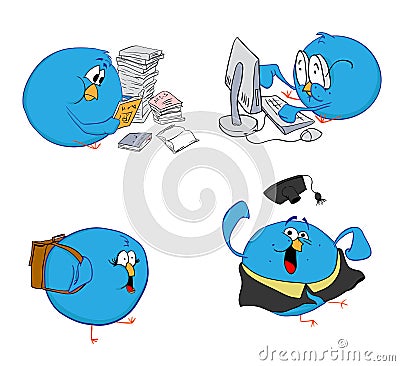 Four blue birds and learning Vector Illustration