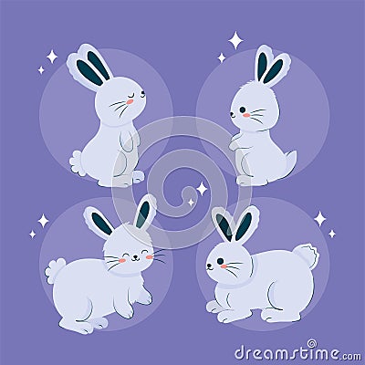 four blue bunnies Vector Illustration