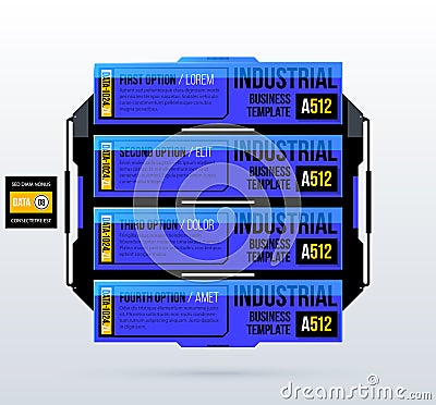 Four blue options with futuristic industrial elements in techno style Vector Illustration