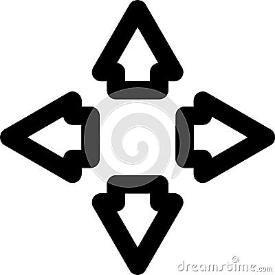 Four bold black arrows pointing in multiple directionsup, down, left, and rightrepresenting choices, navigation, and the Vector Illustration
