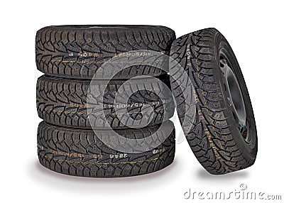 Four brand new winter tires Stock Photo