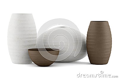 Four brown and white ceramic vases isolated on white Stock Photo