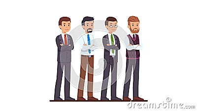 Four business man characters in suit set Vector Illustration