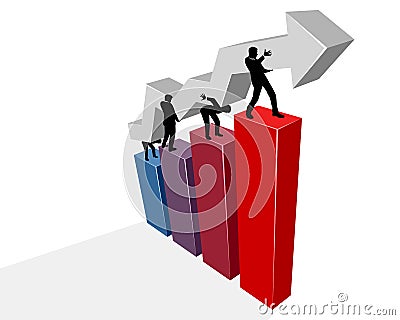 Four businessmen with graph Vector Illustration