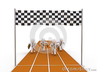 Four businessmen running on track Stock Photo