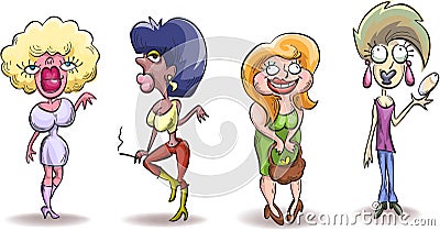 Four caricature ugly woman Vector Illustration