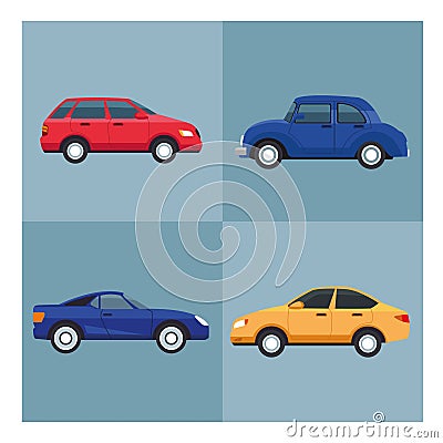 four cars vehicles colors isolated icons Vector Illustration