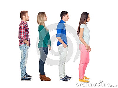 Four casual group of people in a row Stock Photo