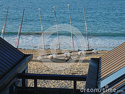 Four catamarans on a trailer Stock Photo