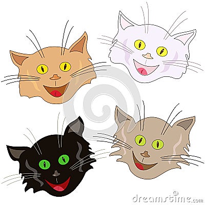 Four cheerful cat faces as masks Vector Illustration