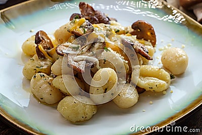 Four-Cheese Gnocchi Mushrooms Stock Photo