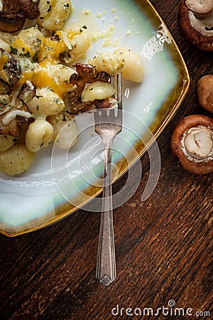 Four-Cheese Gnocchi Mushrooms Stock Photo