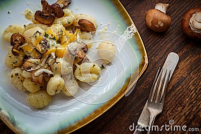 Four-Cheese Gnocchi Mushrooms Stock Photo