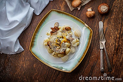 Four-Cheese Gnocchi Mushrooms Stock Photo