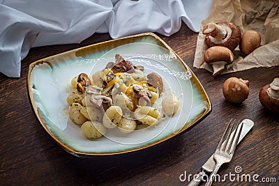 Four-Cheese Gnocchi Mushrooms Stock Photo